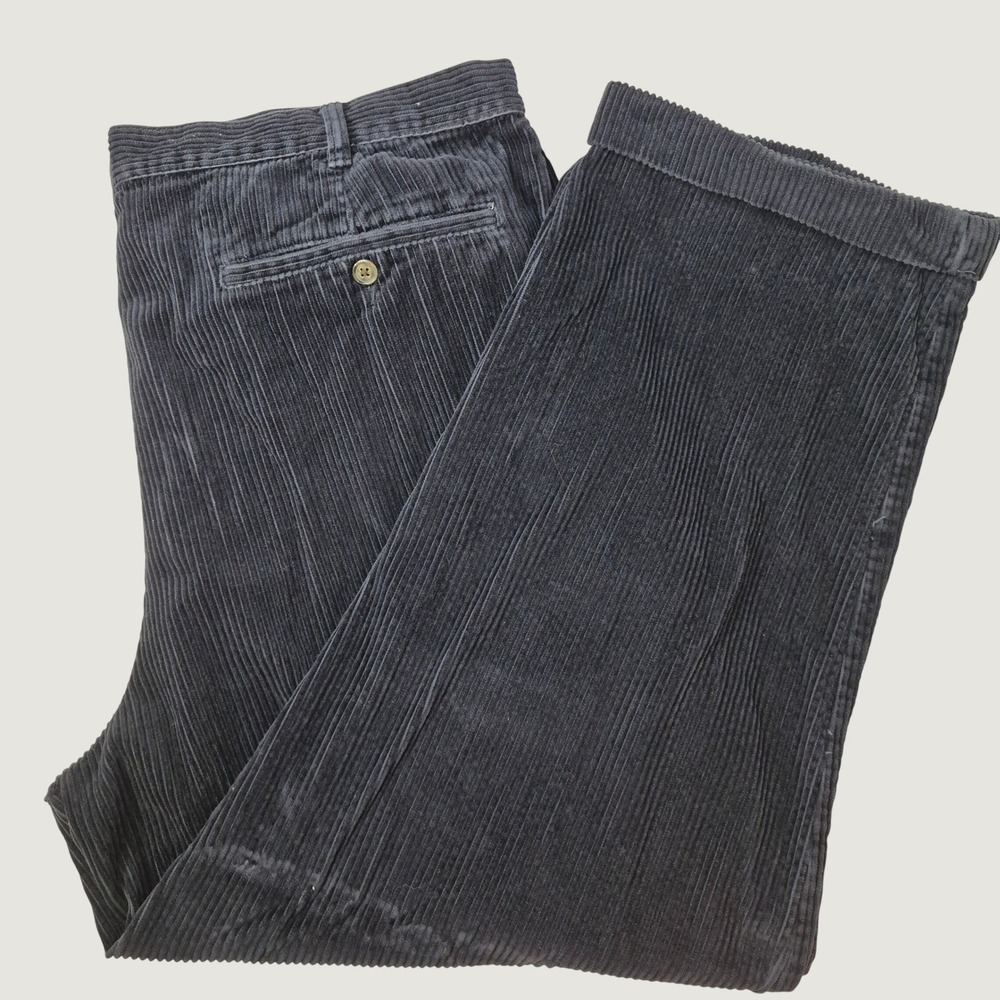 Eddie Bauer Corduroy Pants Mens 44 Navy Blue Heritage Wide Wale Pleated Cuffed